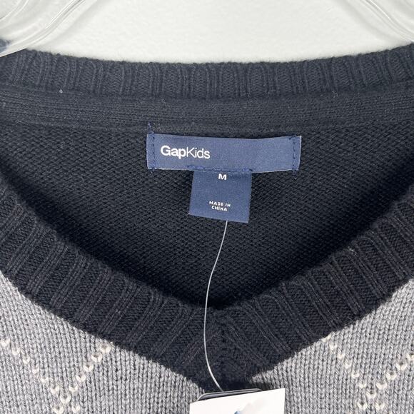 Gap Boys Argyle Sweater Soft Black Gray Medium M New - Picture 11 of 13